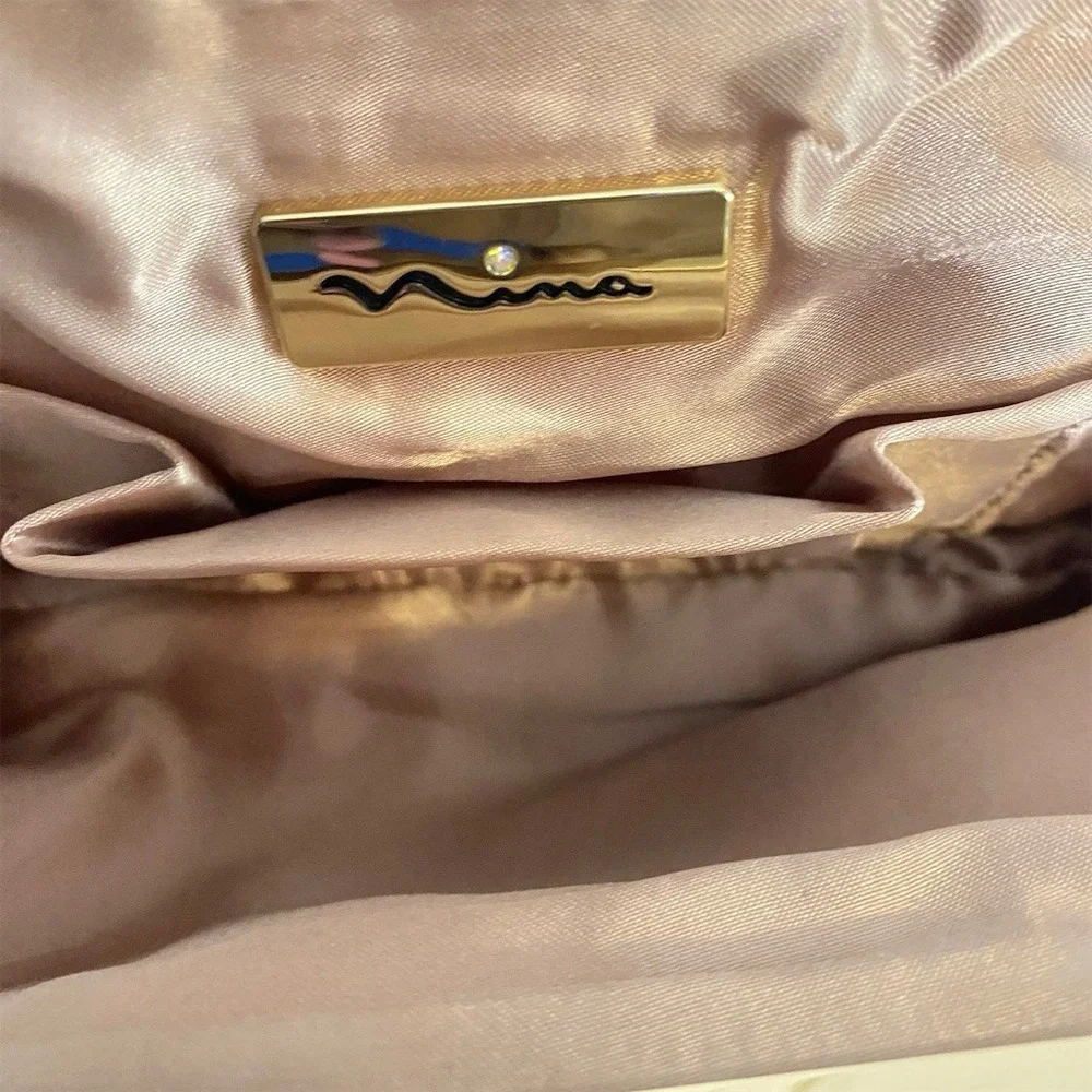 Nina Clutch Womens Small Rose Gold‎ Pleated Evening Bag Chain Strap